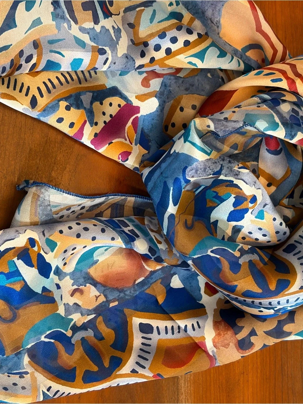 Brochier Soieres Silk Geometric Design Scarf in Blue and Gold